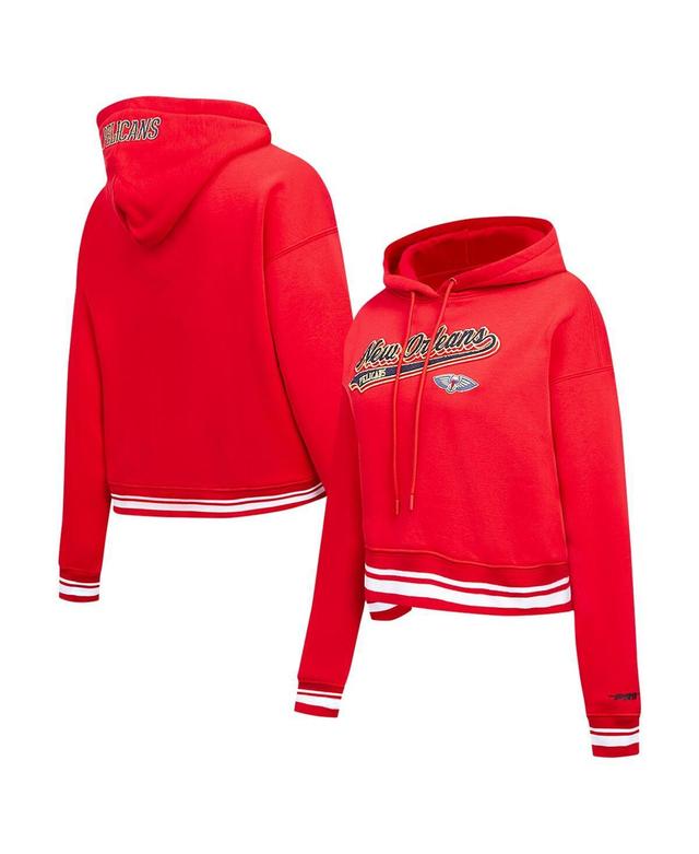 Womens Pro Standard Red New Orleans Pelicans Script Tail Cropped Pullover Hoodie Product Image