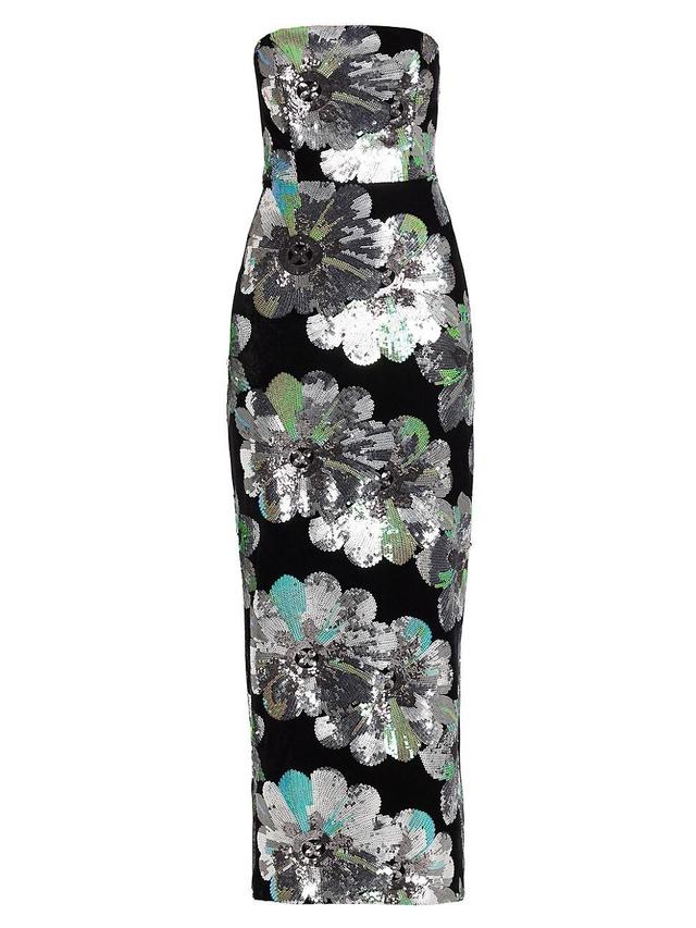 Womens Orion Sequin-Embellished Floral Velvet Strapless Maxi Dress Product Image