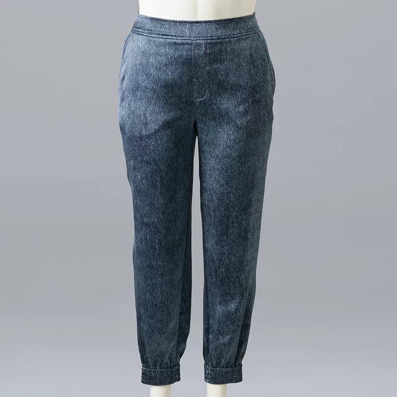 Plus Size Simply Vera Vera Wang Satin Effortless Jogger Pants, Womens Blue Blue Allover Product Image