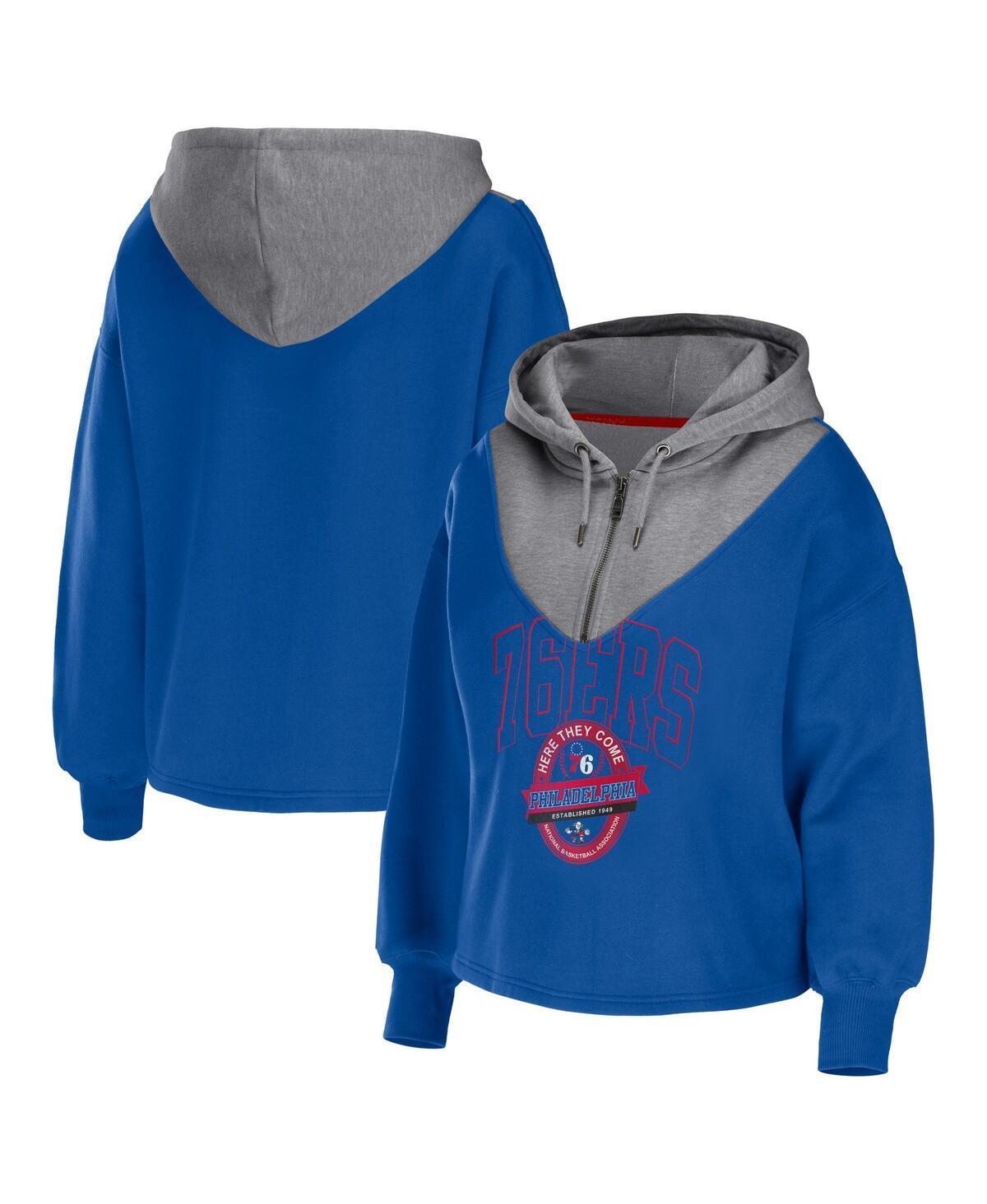 Womens WEAR by Erin Andrews Royal Philadelphia 76ers Pieced Quarter-Zip Hoodie Jacket Product Image