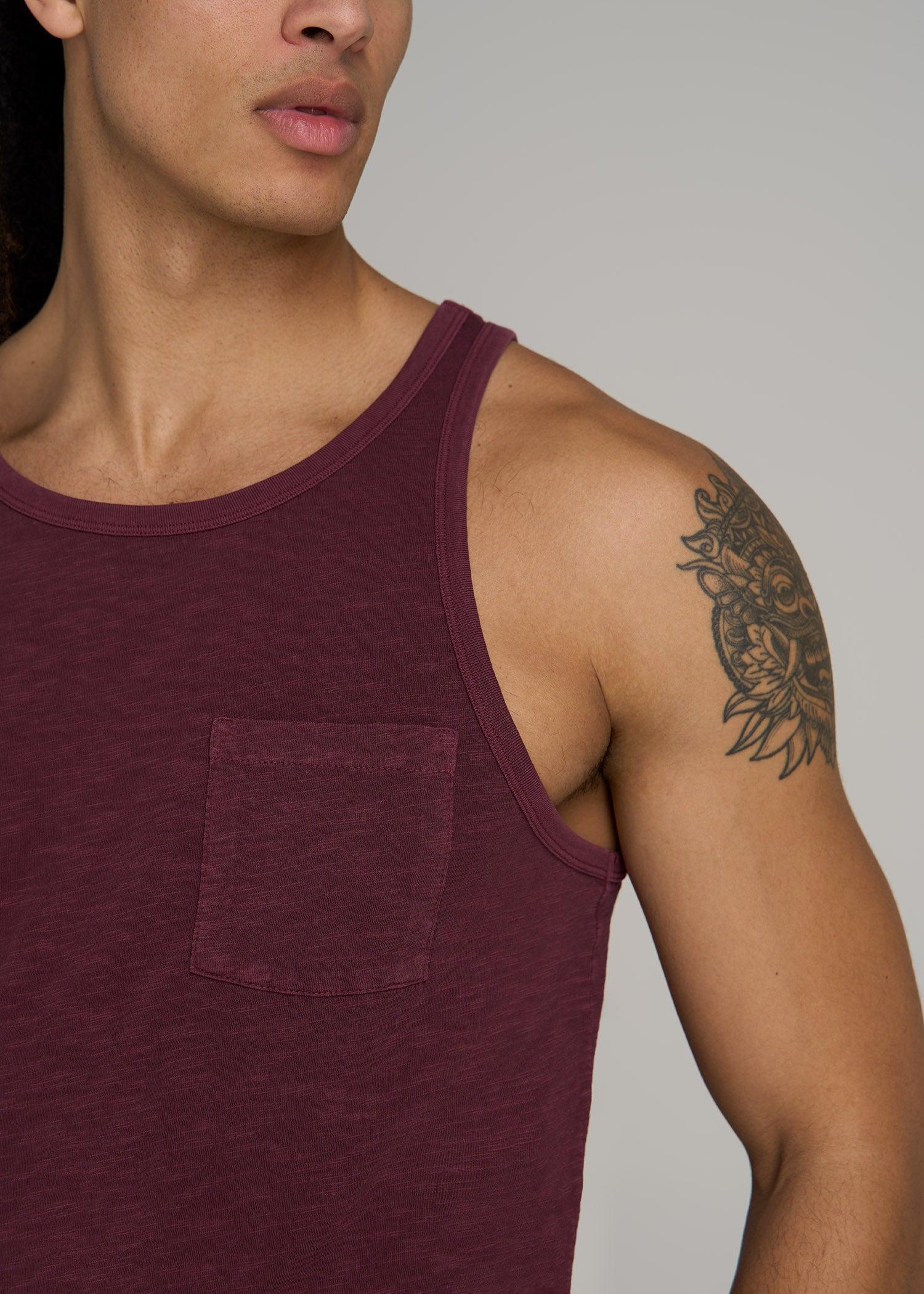 Garment Dyed Slub Pocket Tall Men's Tank Top in Dark Cherry Product Image