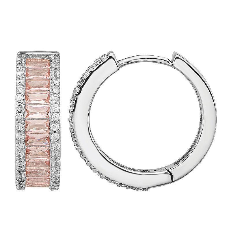 Sophie Miller Sterling Pink Crystal & Cubic Zirconia Hoop Earrings, Womens Product Image