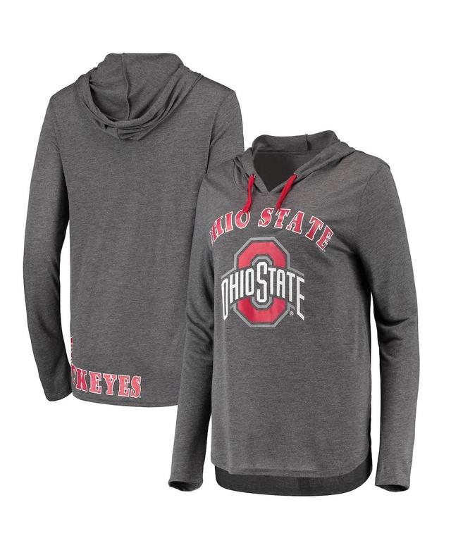 Womens Colosseum Heather Charcoal Ohio State Buckeyes My Lover Lightweight Hooded Long Sleeve T-shirt Product Image