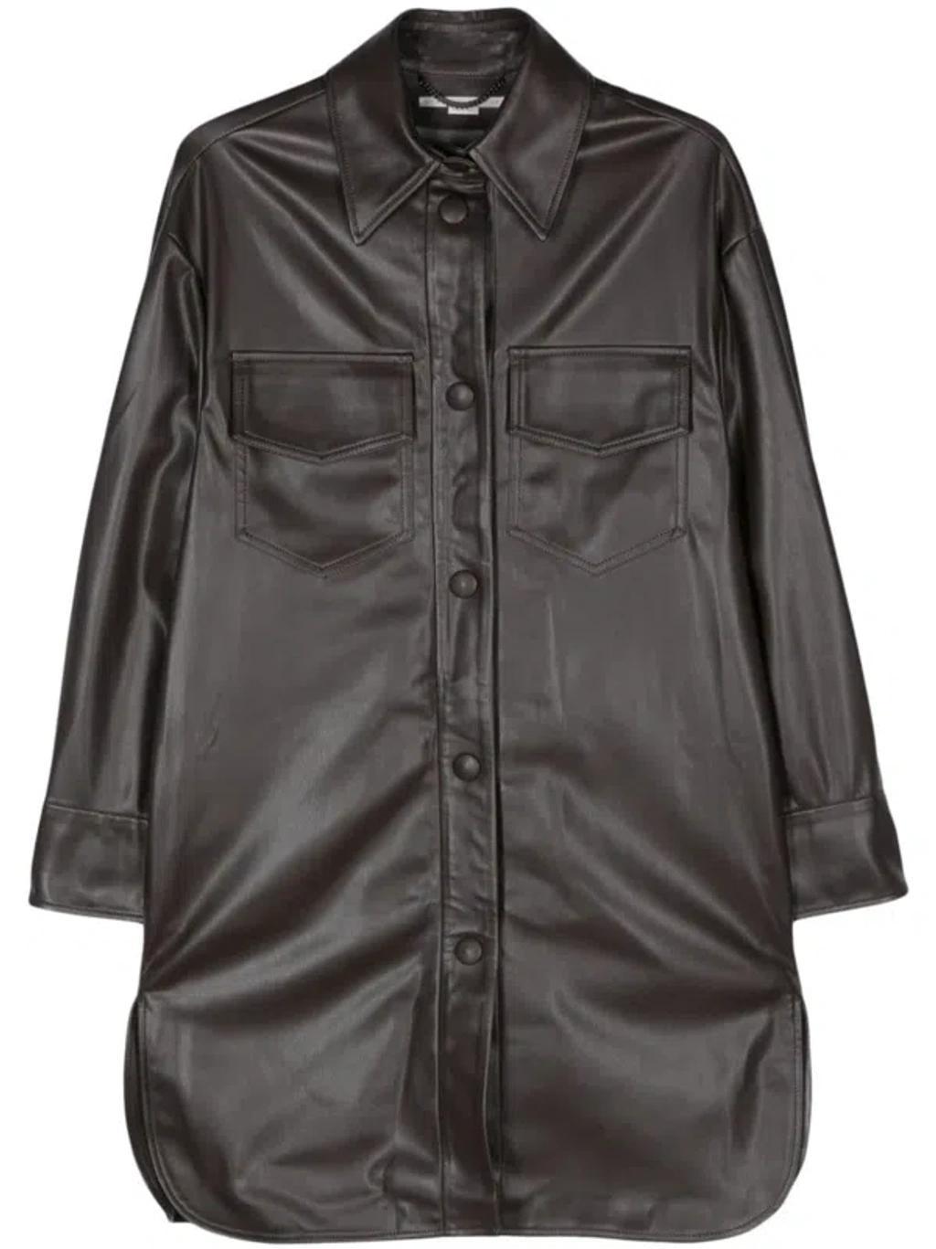 Faux-leather Overshirt In Brown product image