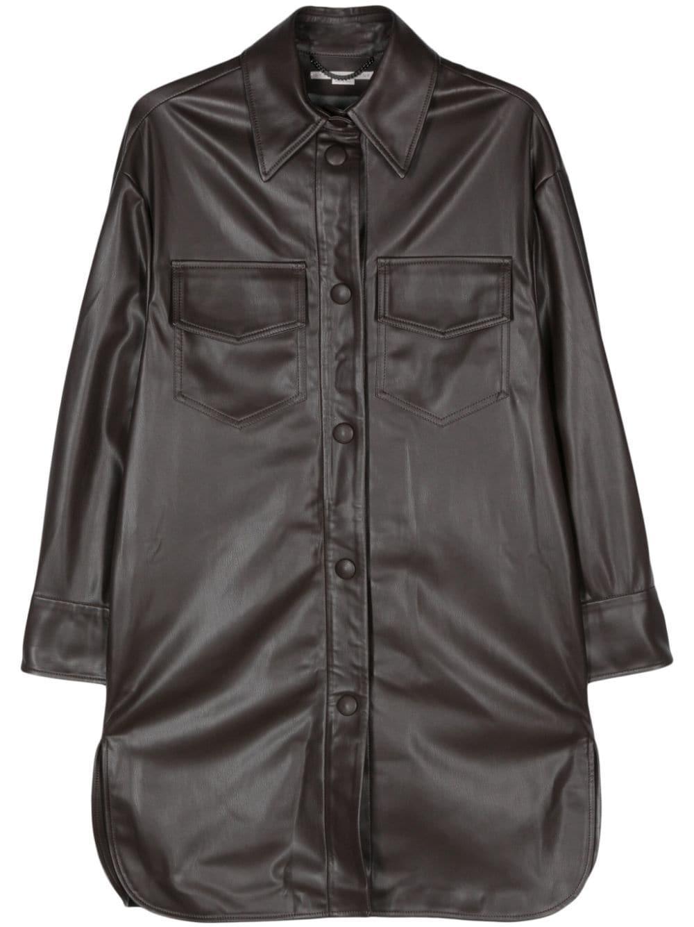 Faux-leather Overshirt In Brown Product Image