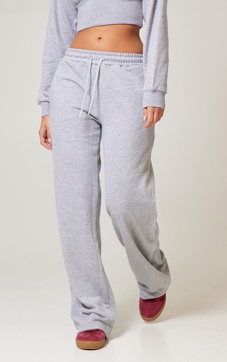 Grey Marl Contrast Piping Detail Wide Leg Sweatpants Product Image