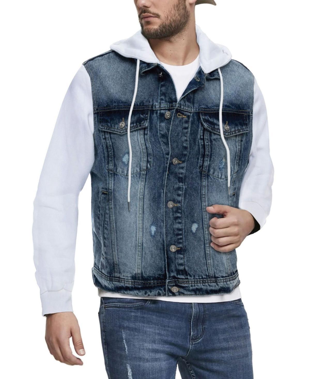 Mens Hooded Sweatshirt Denim Jacket Wash Product Image