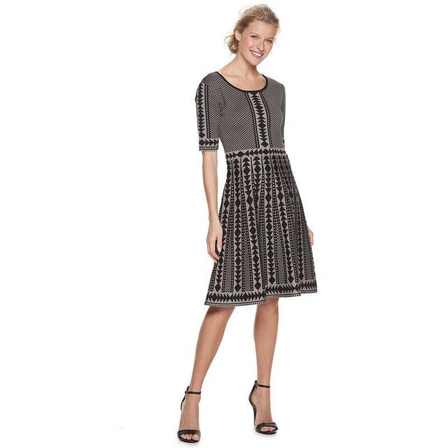 Womens Nina Leonard Geometric Fit & Flare Sweater Dress Product Image