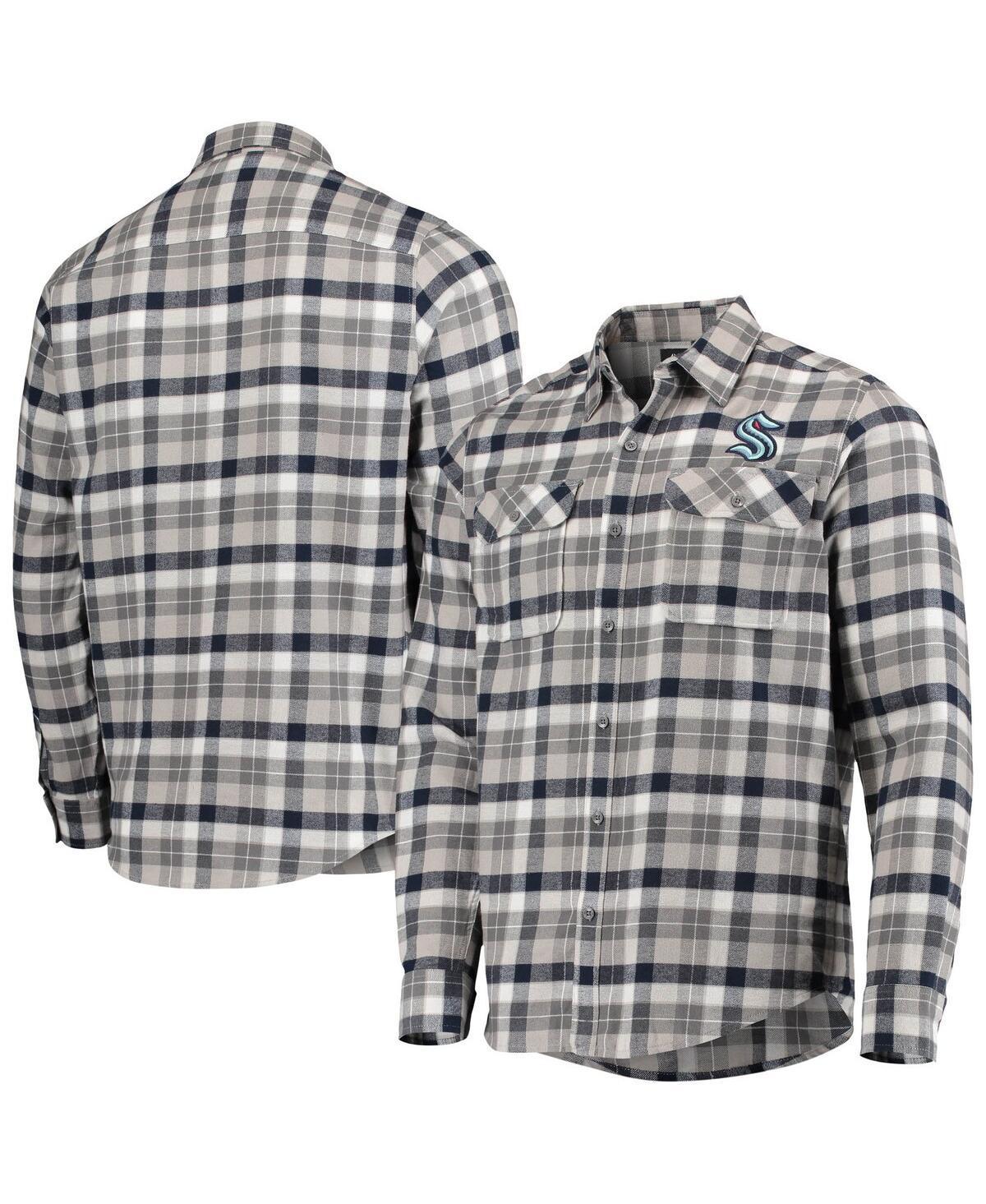 Mens Antigua Deep Sea Blue/Gray Seattle Kraken Ease Plaid Button-Up Long Sleeve Shirt Krk Blue Product Image