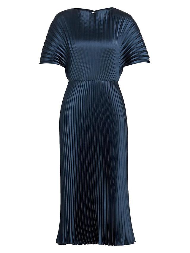 Amsale Satin Fan Pleated Midi Dress Product Image