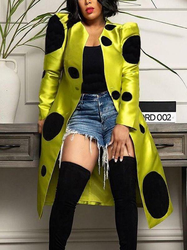 Long Sleeves Loose Pleated Polka-Dot Split-Joint Round-Neck Outerwear Product Image