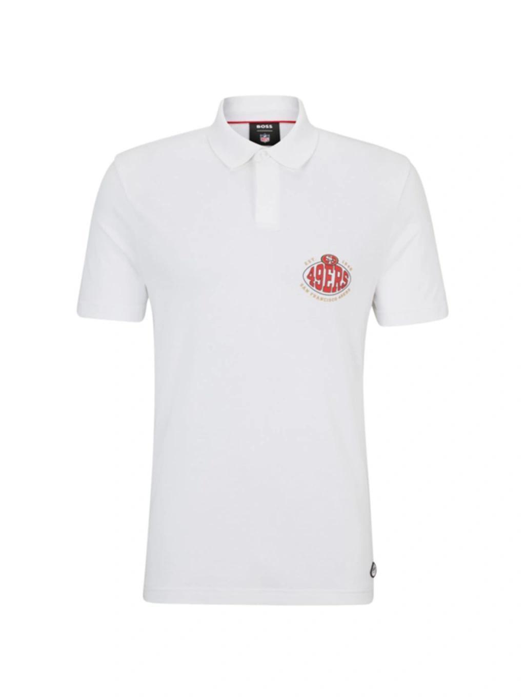 HUGO BOSS Boss X Nfl Cotton-piqu Polo Shirt With Collaborative Branding In 49ers Open White Product Image