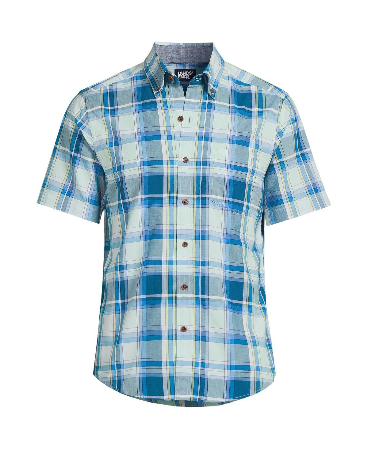 Lands End Mens Traditional Fit Short Sleeve Madras Shirt - Baltic teal Product Image