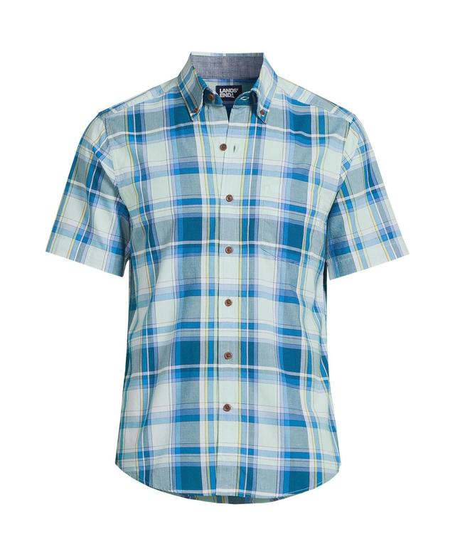 Lands End Mens Traditional Fit Short Sleeve Madras Shirt - Baltic teal Product Image