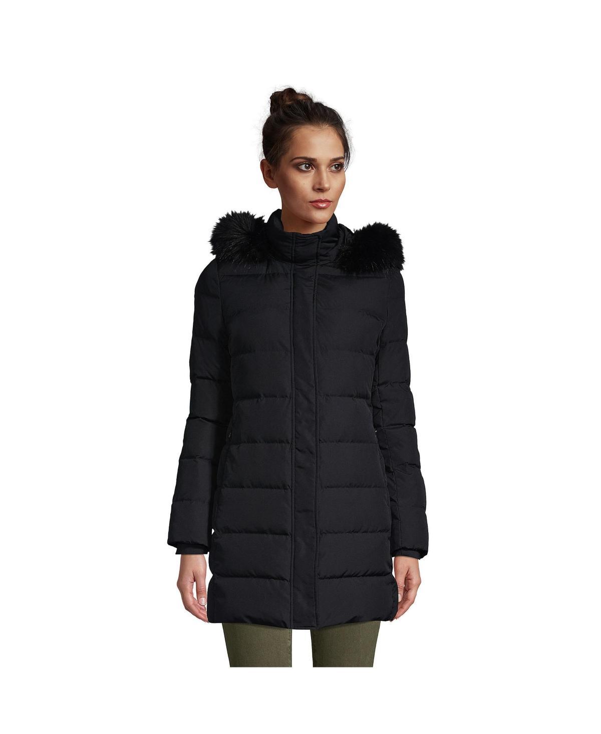 Womens Lands End Faux-Fur Hood Long Down Winter Coat Dark Blue Product Image