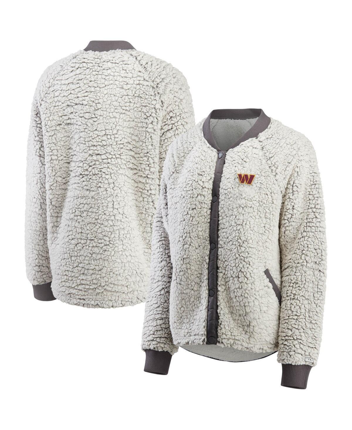 Womens WEAR by Erin Andrews Charcoal Washington Commanders Sherpa Raglan Full-Snap Jacket Product Image