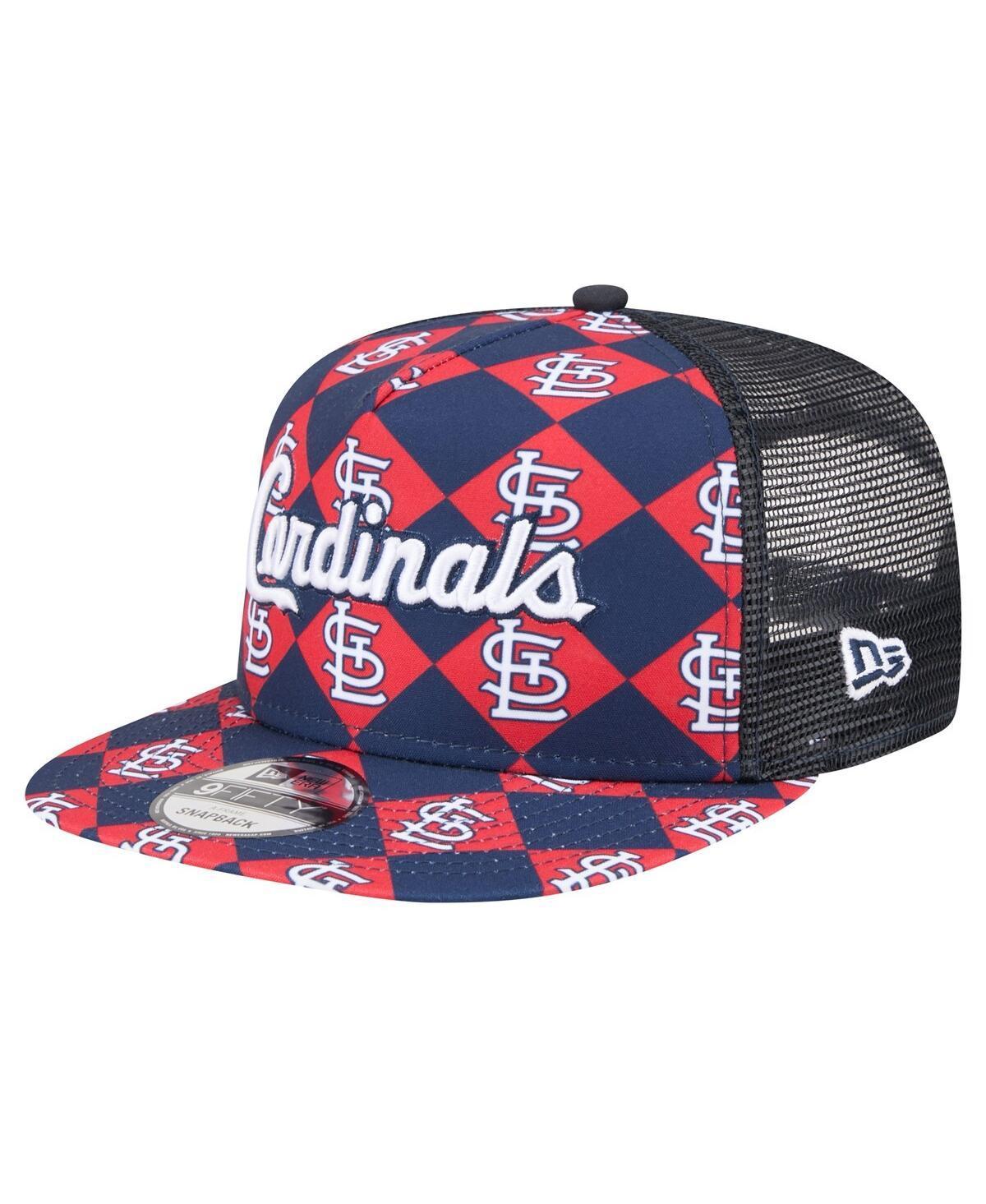 Mens New Era Navy St. Louis Cardinals Seeing Diamonds A-Frame Trucker 9FIFTY Snapback Hat, CRD Blue Product Image