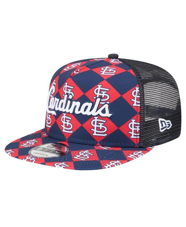 Mens New Era Navy St. Louis Cardinals Seeing Diamonds A-Frame Trucker 9FIFTY Snapback Hat, CRD Blue Product Image