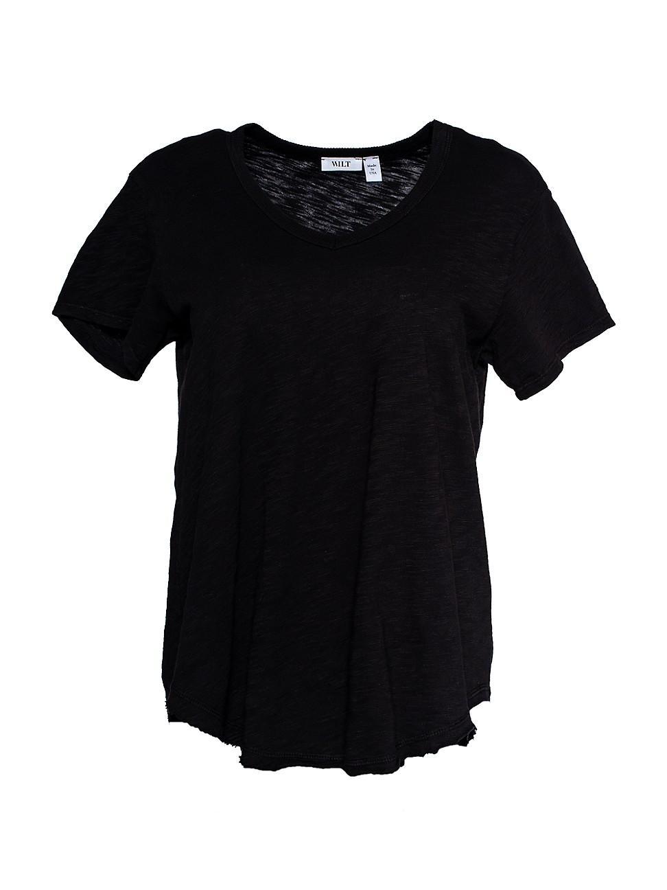 Womens Short Sleeve V-Neck Raw Hem T-Shirt Product Image