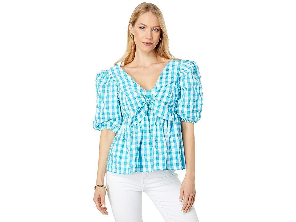 Lilly Pulitzer Sarafina Short Sleeve Gingham (Turquoise Oasis Crinkle Gingham) Women's Clothing product image