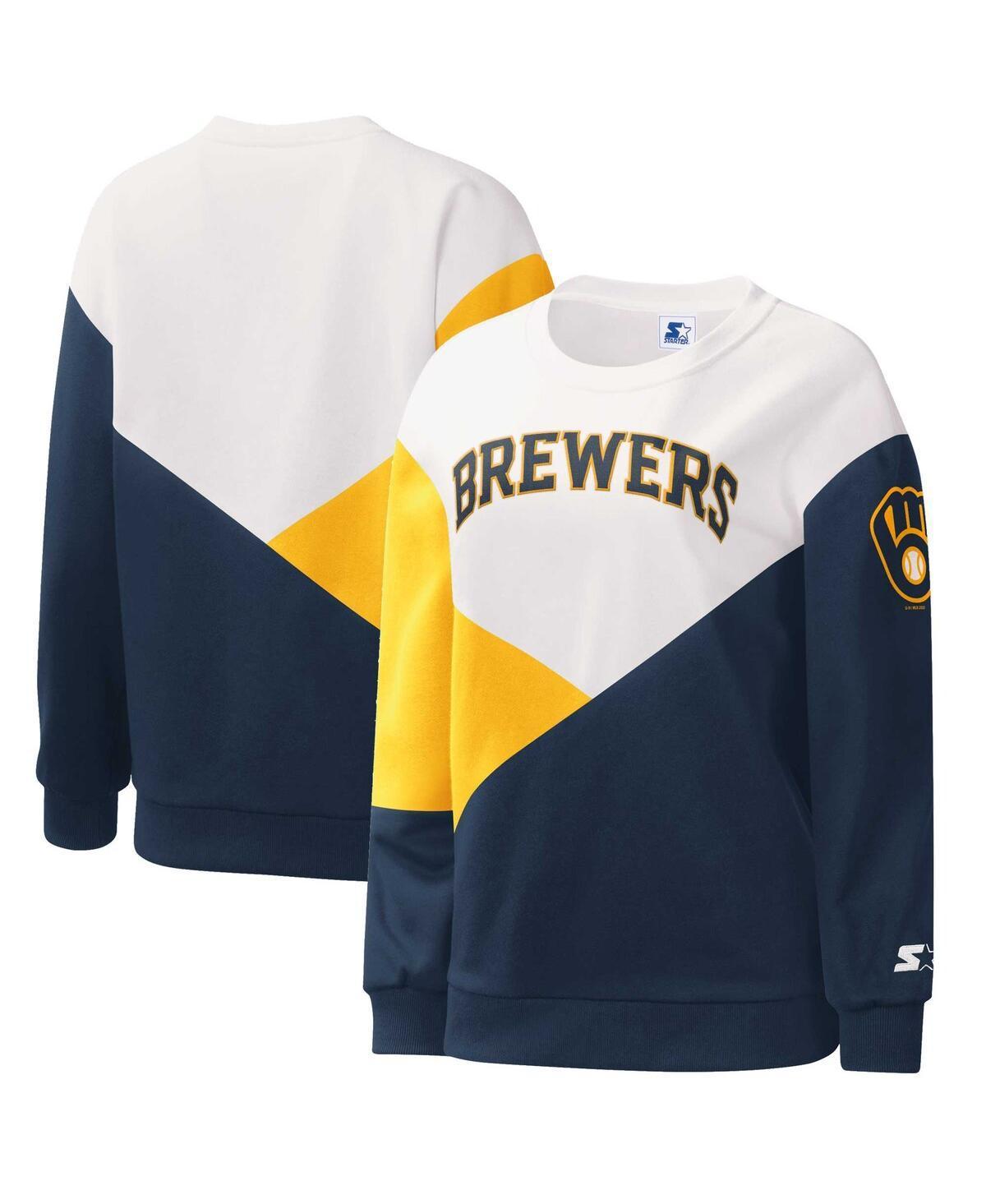 Womens Starter White Milwaukee Brewers Shutout Pullover Sweatshirt - White Product Image