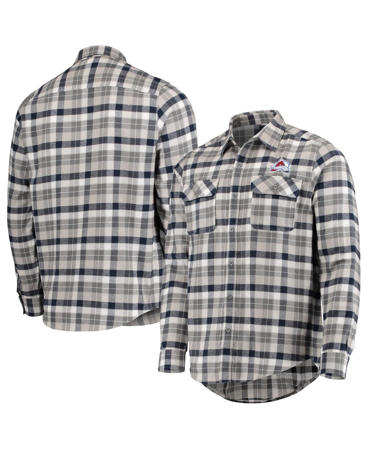 Mens Antigua /Gray Colorado Avalanche Ease Plaid Button-Up Long Sleeve Shirt Blue Product Image