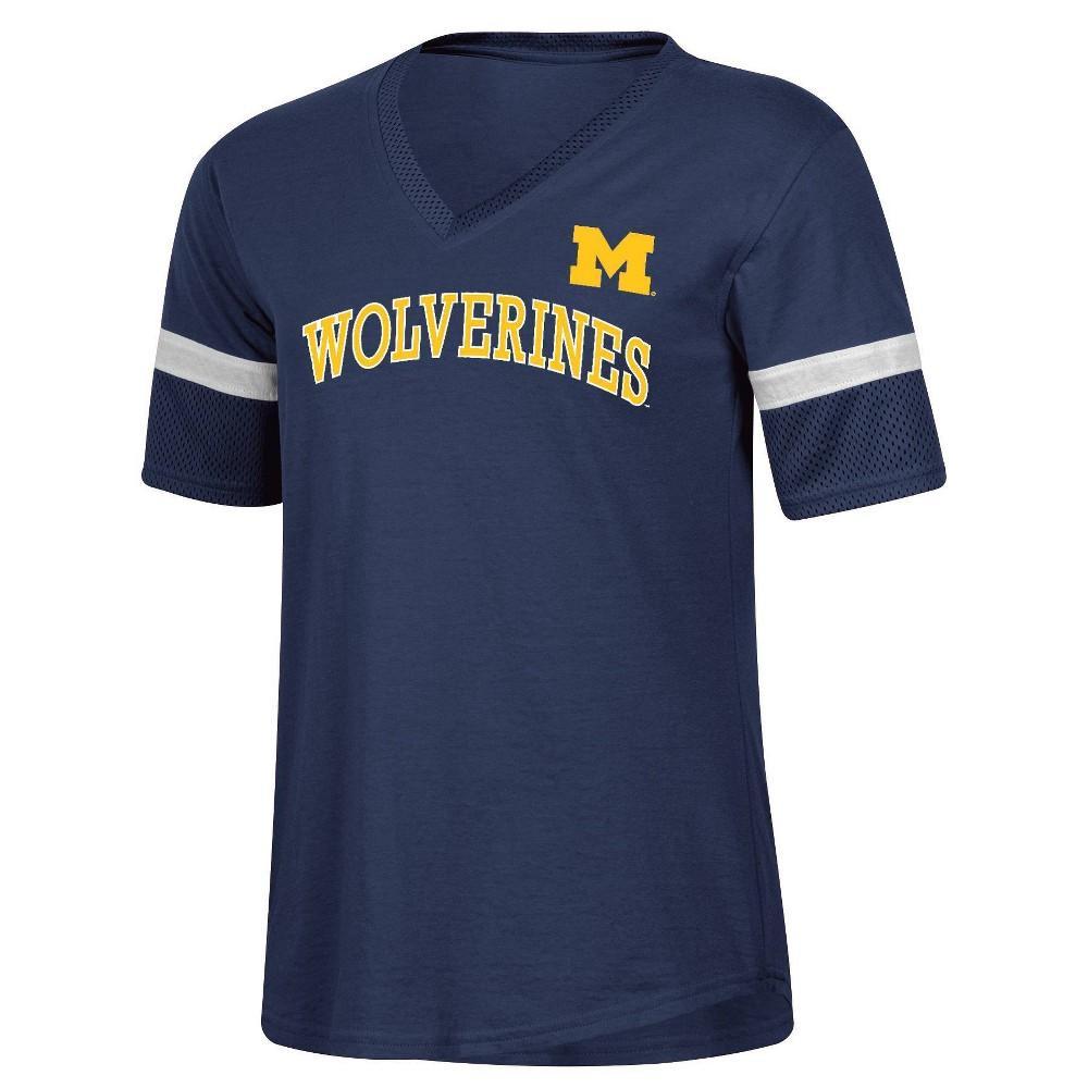 NCAA Michigan Wolverines Womens Mesh Trim V-Neck T-Shirt Product Image