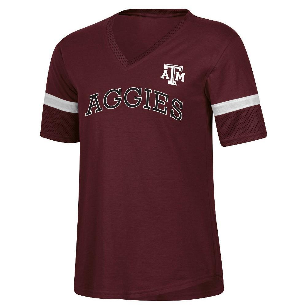 NCAA Texas A&M Aggies Womens Mesh Trim V-Neck T-Shirt Product Image