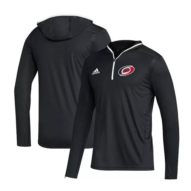 Mens adidas Carolina Hurricanes Team Long Sleeve Quarter-Zip Hoodie T-Shirt Product Image