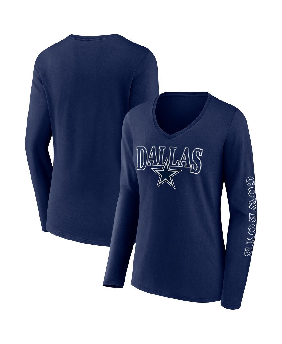 Womens Fanatics Branded Dallas Cowboys Wordmark Long Sleeve V-Neck T-Shirt Blue Product Image