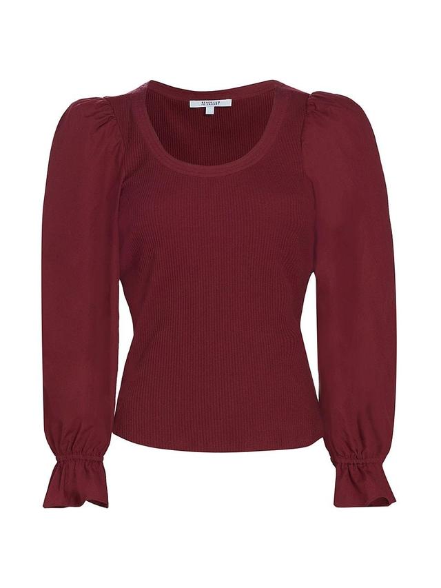 Womens Aishah Puff-Sleeve Rib-Knit Top Product Image