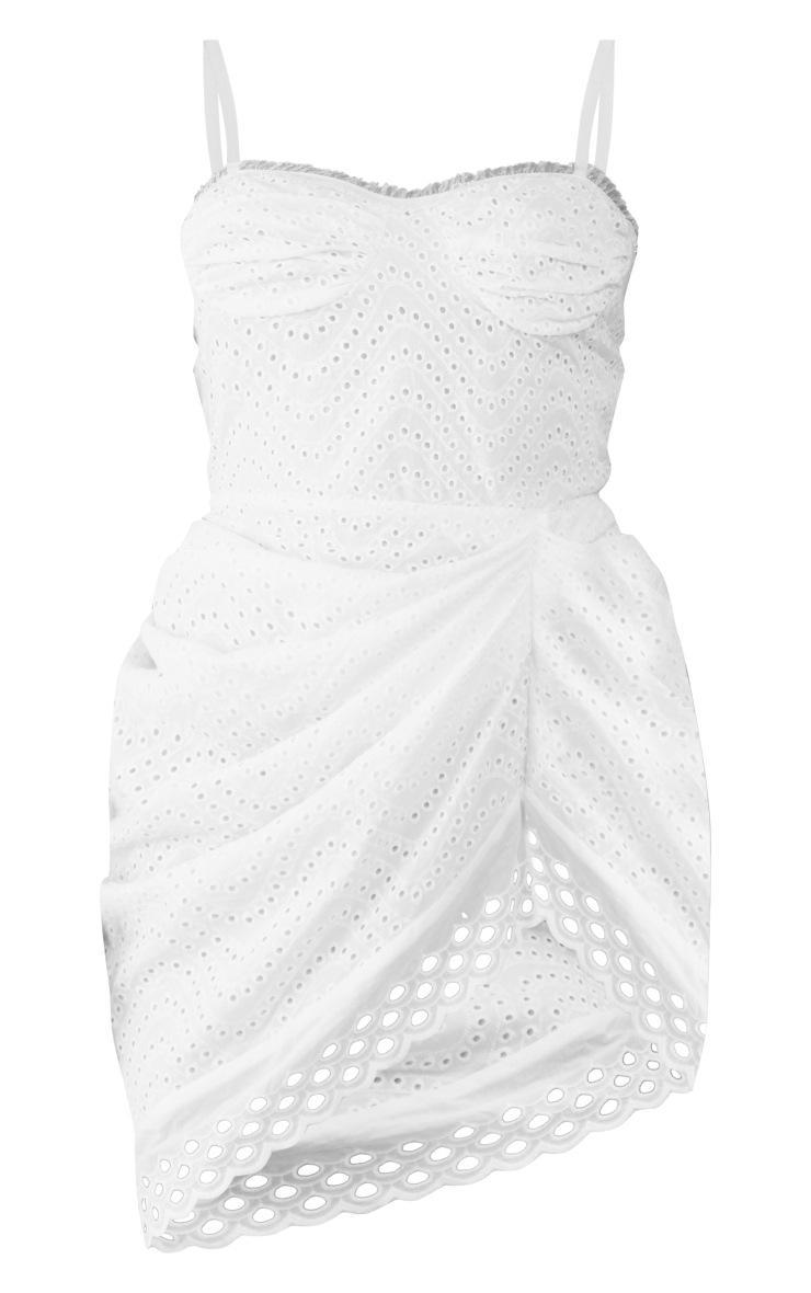 White Broderie Knot Drape Detail Shift Dress Product Image