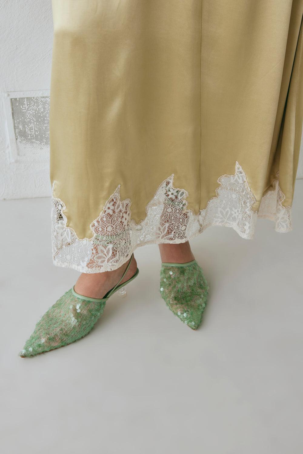 Aisla Satin Midi Skirt Sage Product Image