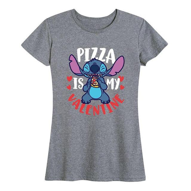 Disneys Lilo & Stitch Womens Pizza Valentine Graphic Tee Grey Gray Product Image