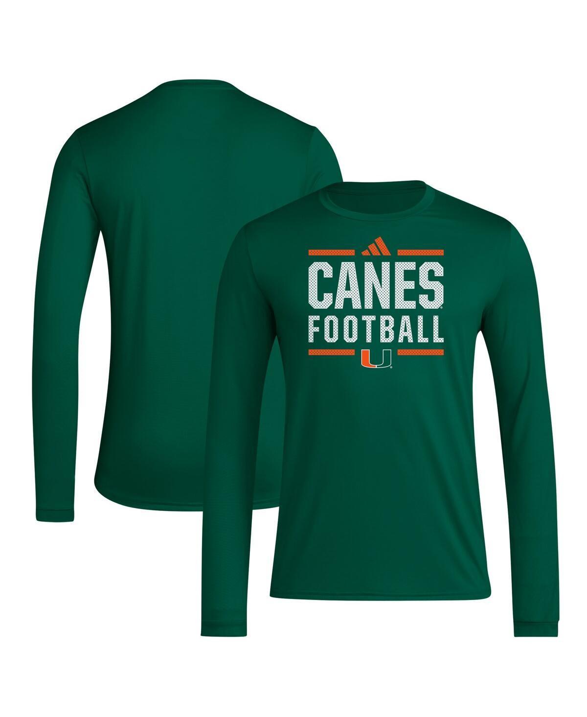 Adidas Mens Green Miami Hurricanes Locker Football Pre-Game Aeroready Long Sleeve T-Shirt Product Image