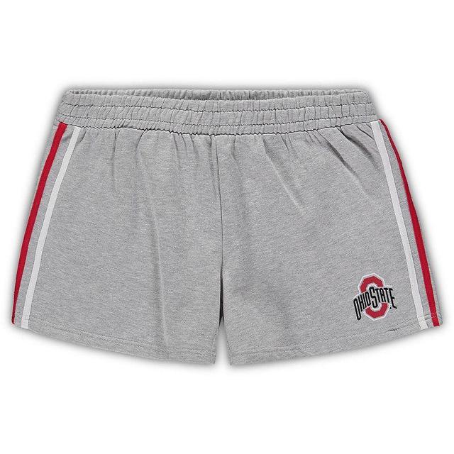 Womens Heathered Gray Ohio State Buckeyes Plus Size 2 Stripes Shorts Product Image