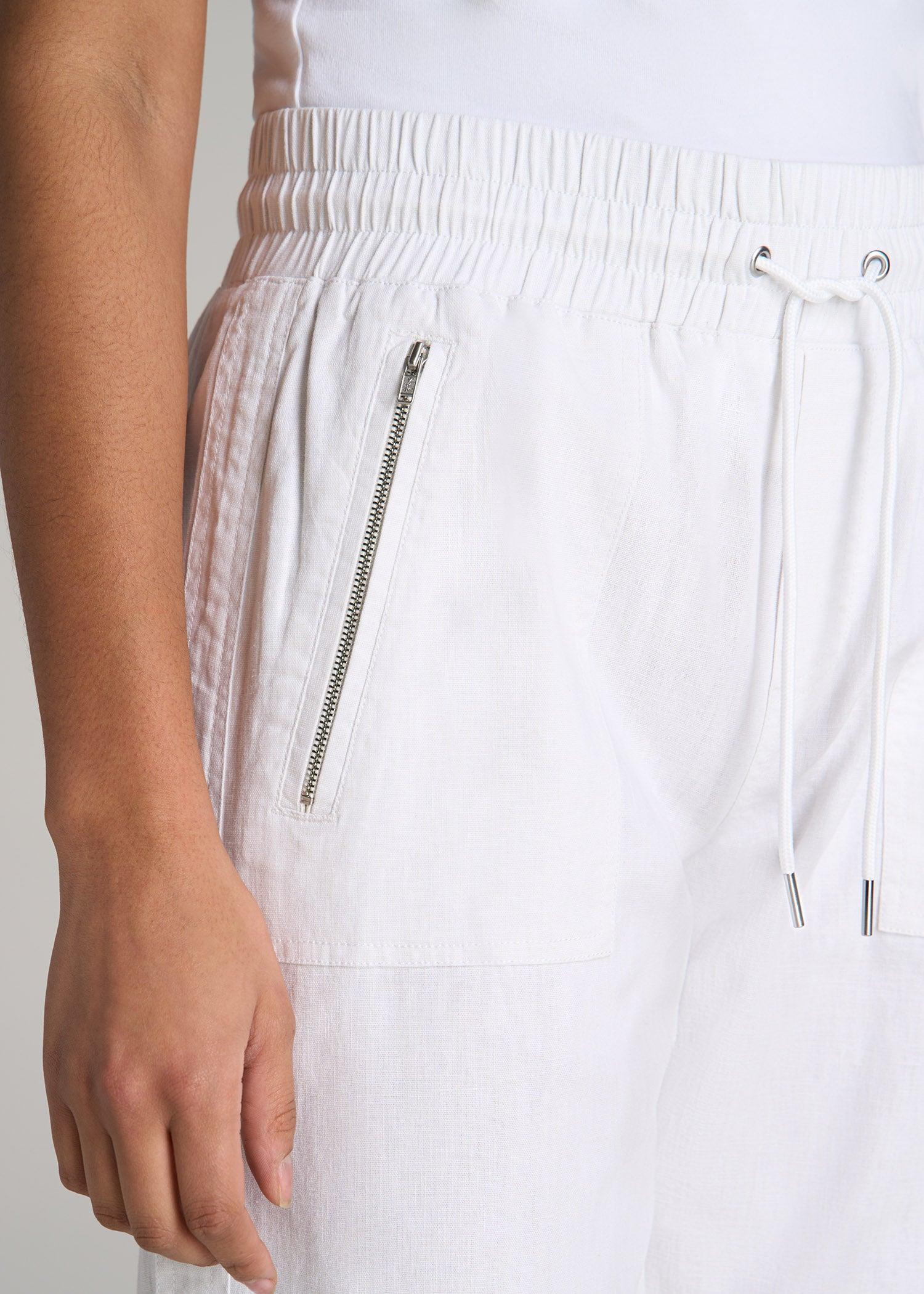 Pull-On Linen Joggers for Tall Women in White Product Image