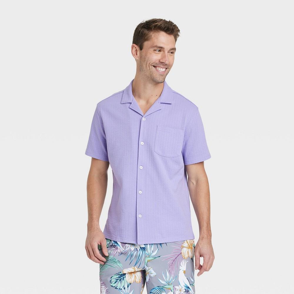 Mens Short Sleeve V-Neck Button-Down Shirt - Goodfellow & Co Plum Purple Product Image