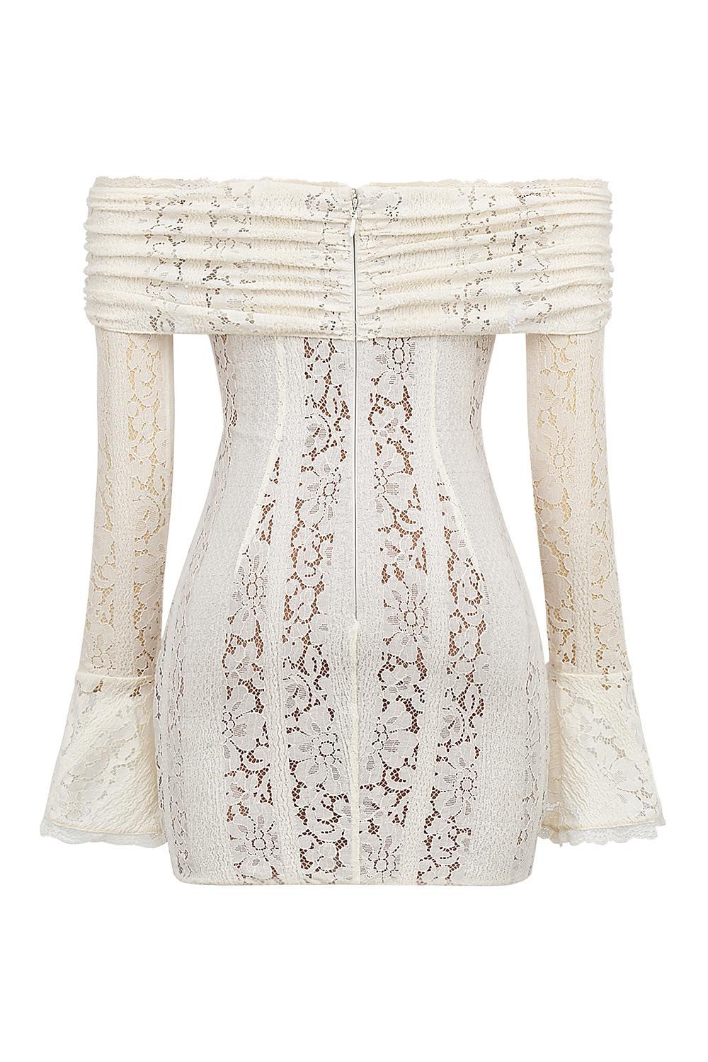 Sadie Vintage Cream Floral Lace Off Shoulder Mini Dress Product Image