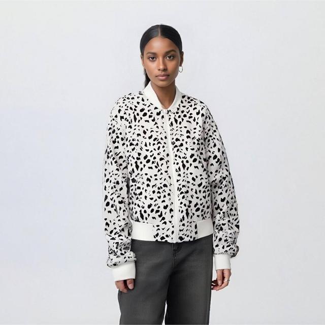 Womens Quilted Bomber Jacket - Wild Fable White Leopard Print 4X Product Image