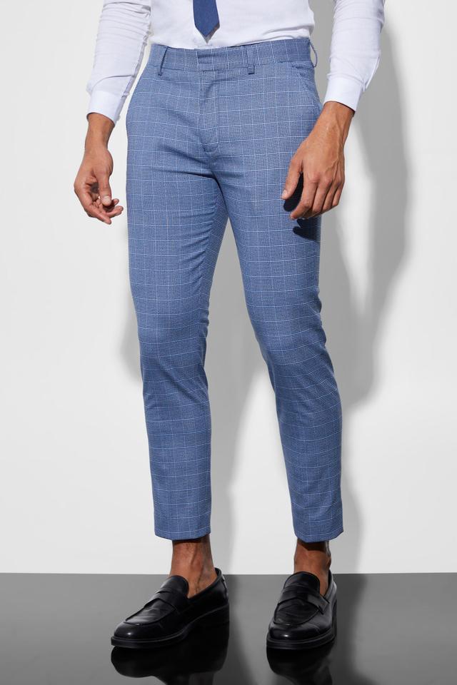 Skinny Crop Micro Plaid Dress Pants | boohooMAN USA Product Image