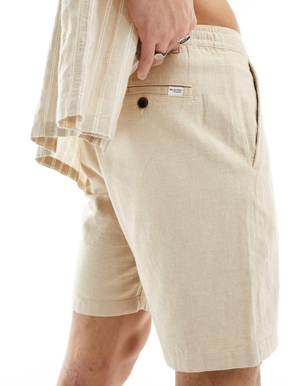 Selected Homme linen mix shorts in beige Product Image