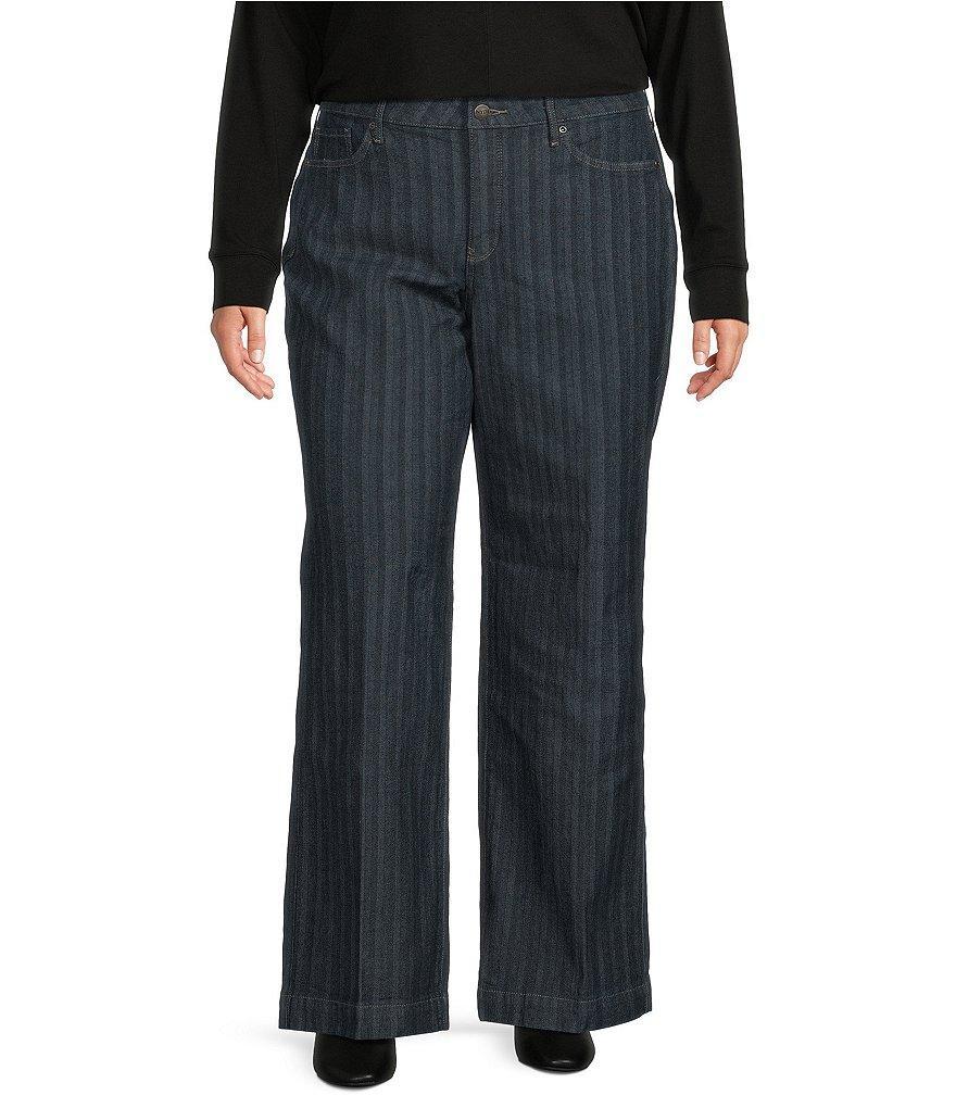 NYDJ Plus Size Teresa Striped High Rise Wide Leg Jeans Product Image