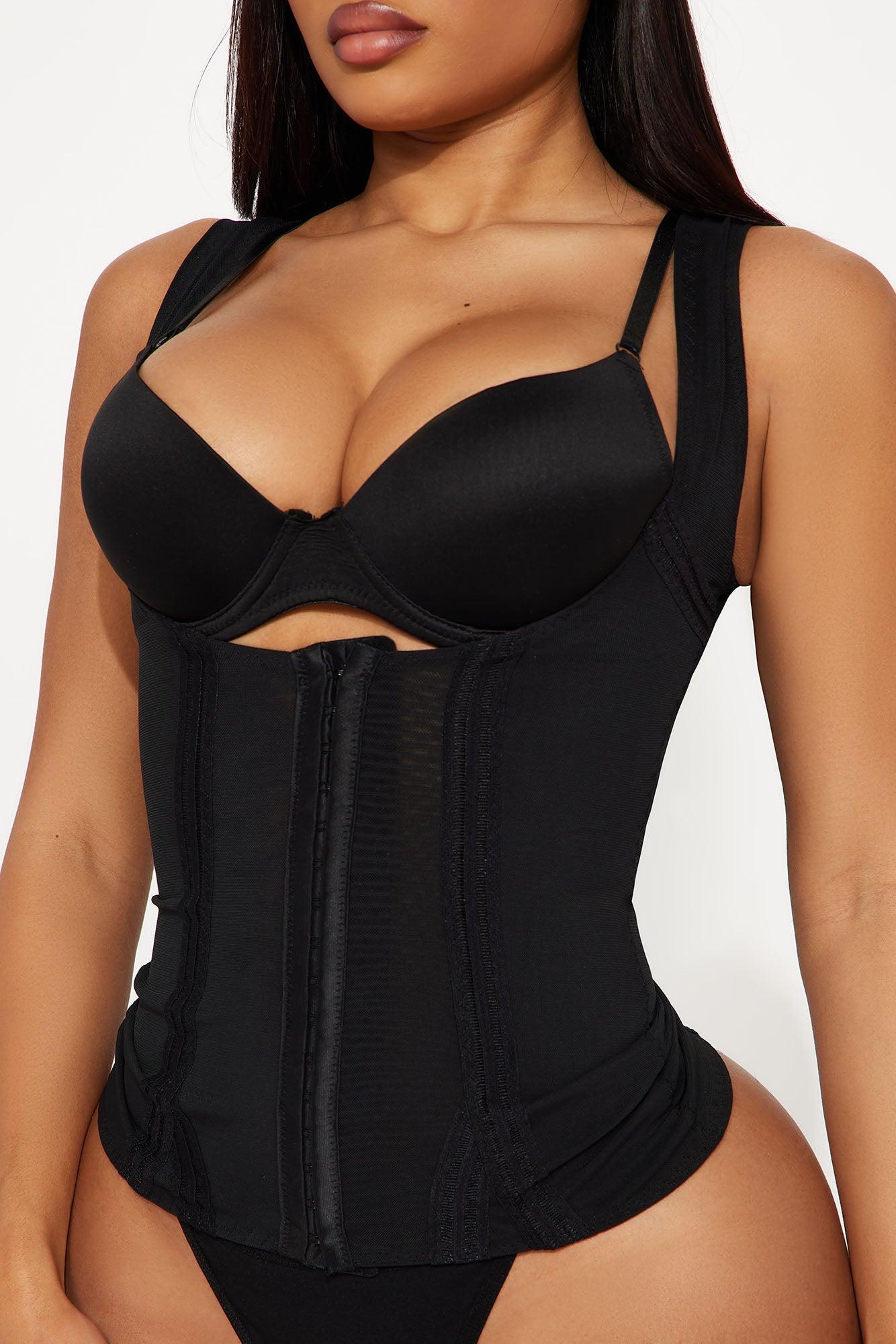 Curvy Body Waist Cinching Corset Shapewear Top - Black Product Image