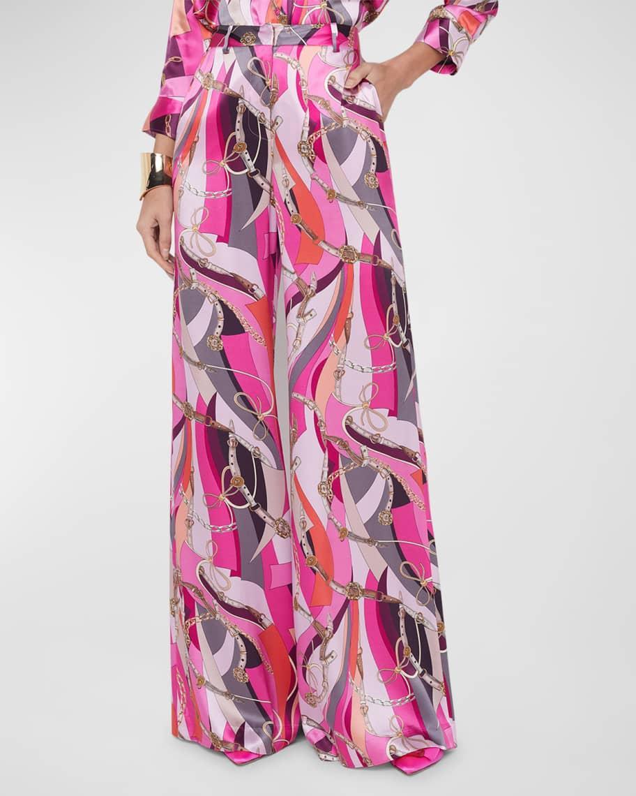 Buckle Swirl Pilar Wide-Leg Silk Pants Product Image