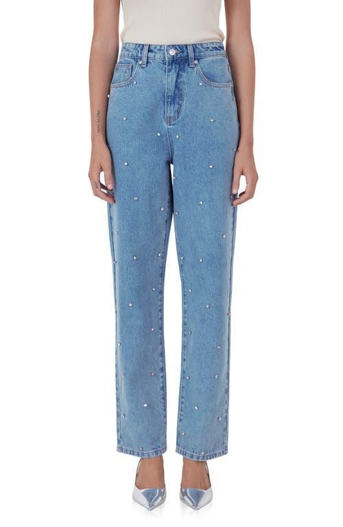 Endless Rose Crystal Embellished High Waist Rigid Straight Leg Jeans Product Image