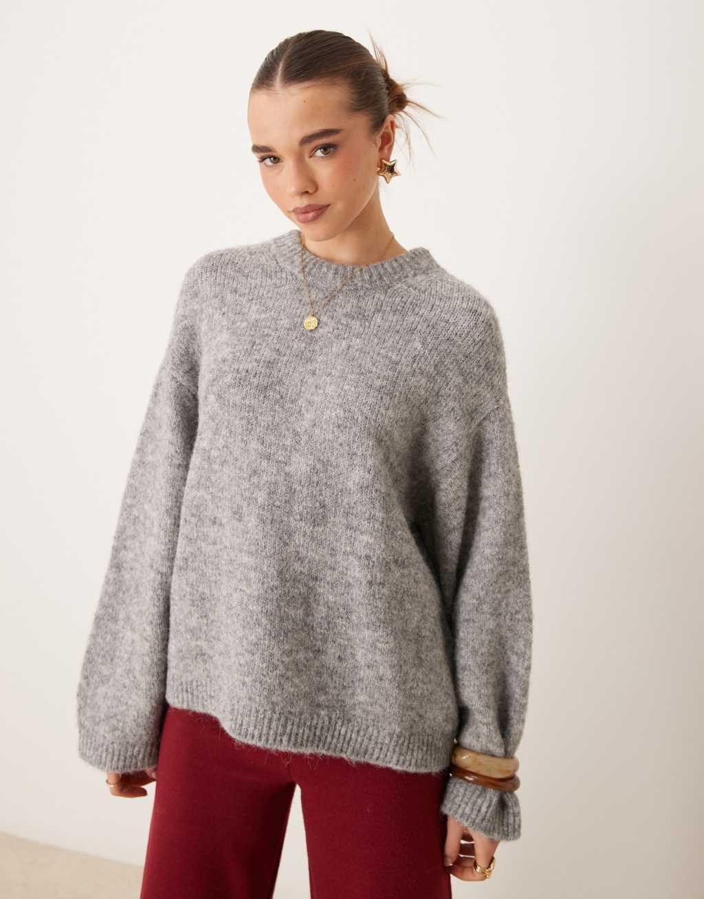 Gina Tricot super Soft knit oversized sweater in dark gray melange Product Image