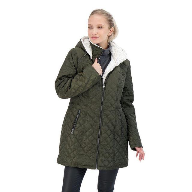 Womens Sebby Faux-Fur Hood Quilted Jacket Green Product Image