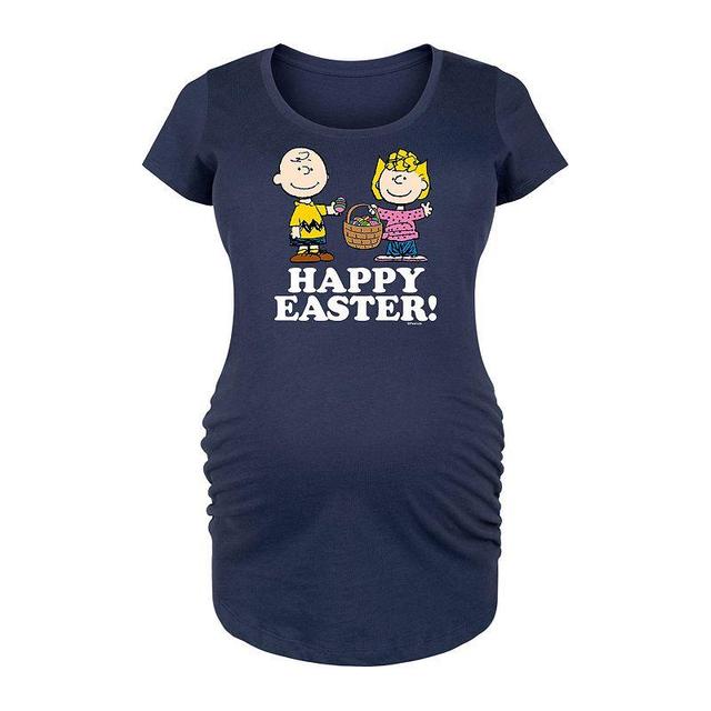 Maternity Peanuts Happy Easter Graphic Tee, Womens Blue Product Image