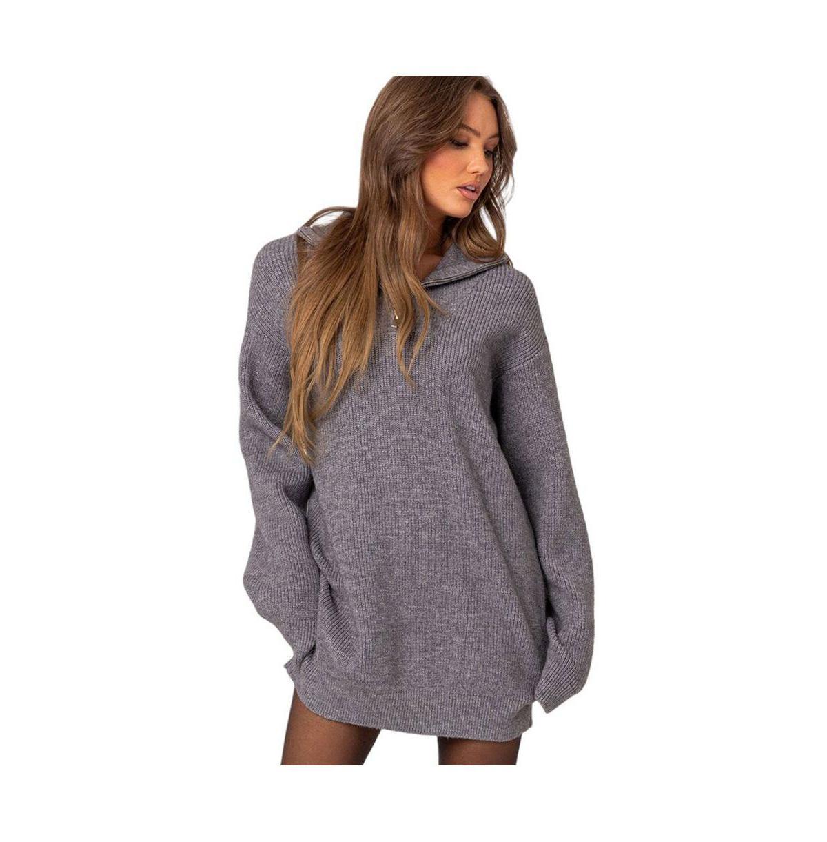 EDIKTED Quarter Zip Long Sleeve Sweater Minidress Product Image